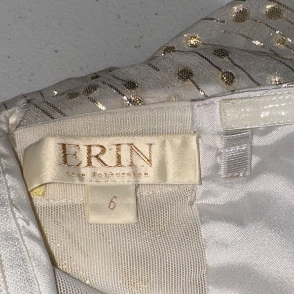 EUC Erin Fetherston Coralie Foiled Silk Chiffon Gown Ivory Gold Size 6 - Picture 4 of 11